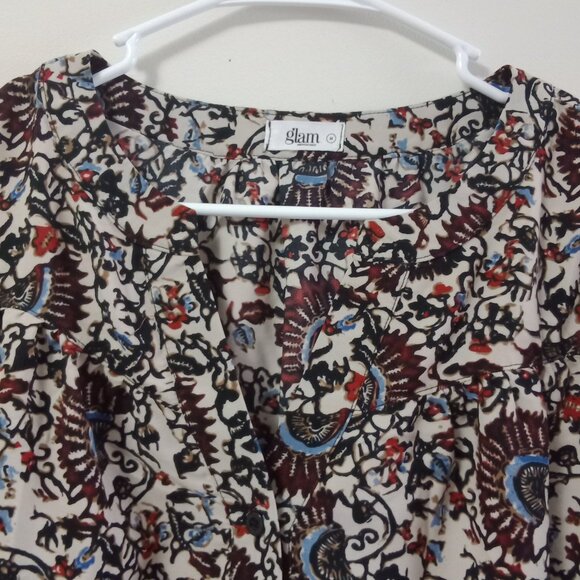 glam American Made Boho Border-Print V‑Neck Blouse Size M - Picture 3 of 7